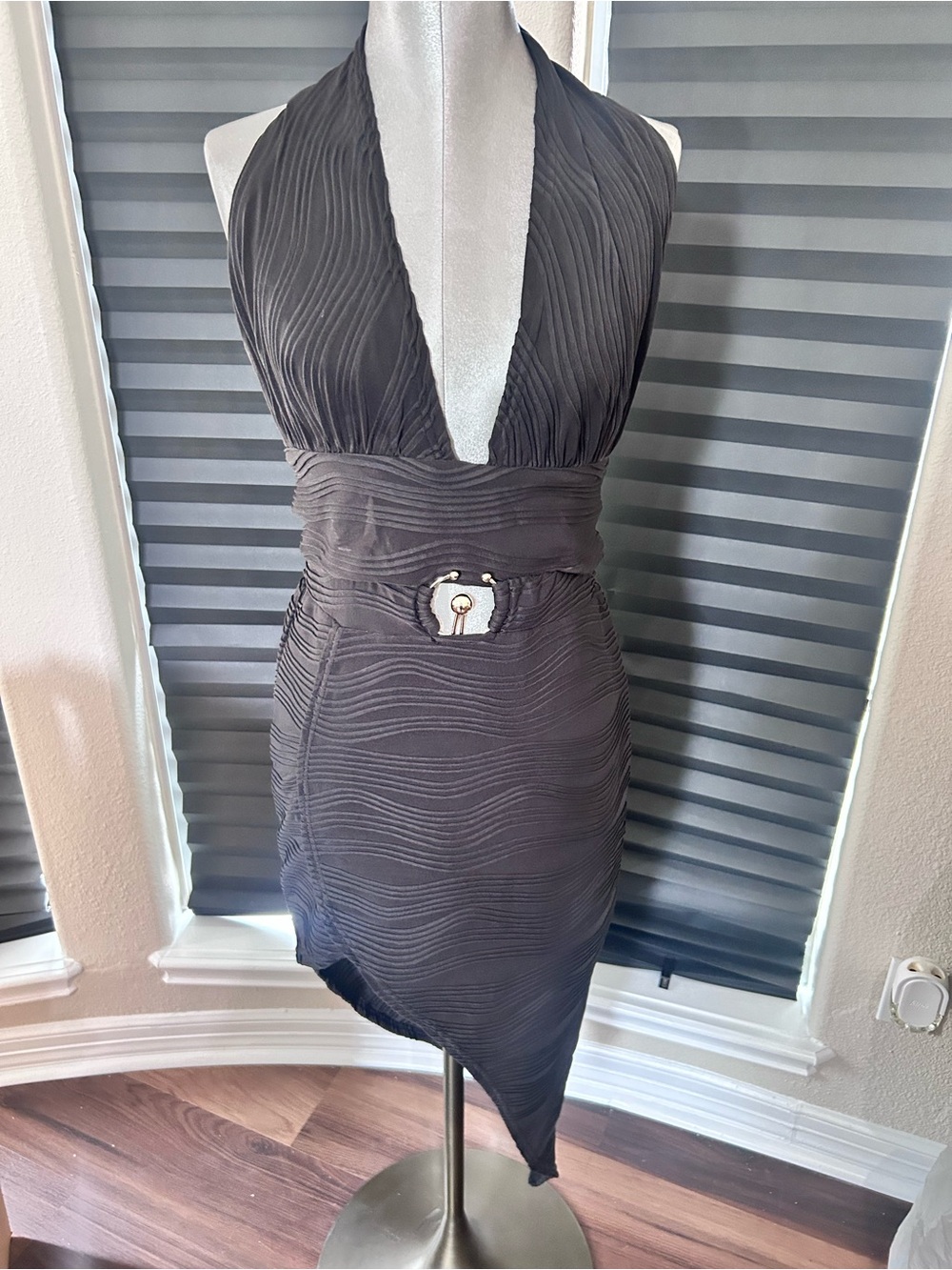Halter V-Neck Textured Top And Skirt